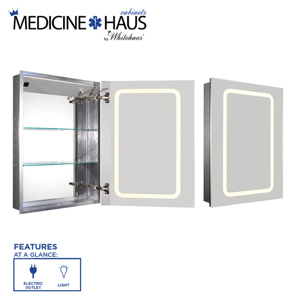 Whitehaus Recessed Sgl Mirrored Door Medicine Cabinet W/ Outlet And Led Power Di WHKAL7055-I